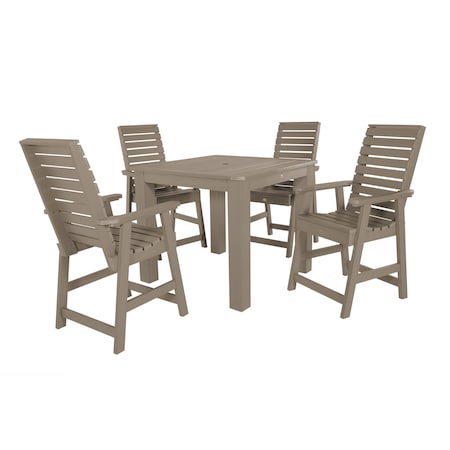 Highwood Usa Weatherly 5pc Square Counter Height Outdoor Furniture Dining Set AD-CNW44-WBR
